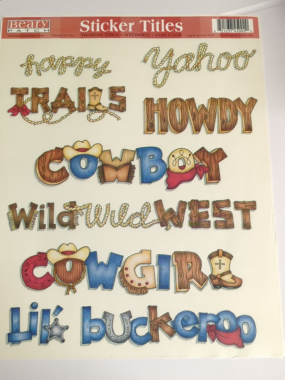 ☀️VTG 2003 Beary Patch Western Titles Stickers Sheet STDS002 Dari Cook